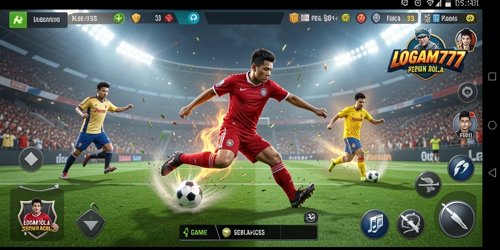 Gameplay LOGAM777 yang menarik dan penuh aksi sepak bola.