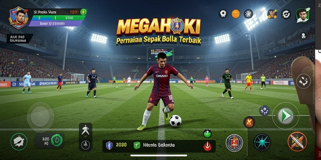 Tampilan seru gameplay MEGAHOKI saat pertandingan sepak bola.