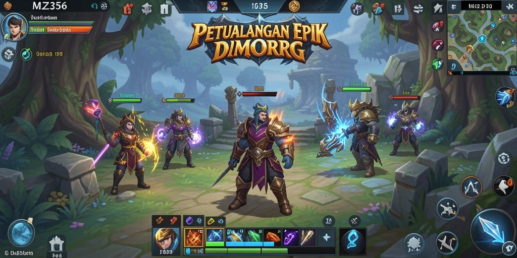 Gameplay MZ356 yang menampilkan peperangan epik dan petualangan seru.