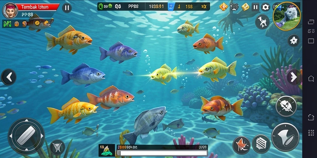 Tampilan gameplay seru PP88 dengan aksi menembak ikan.